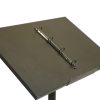 Black powder coated carbon steel lectern with attached ring binders - BE Event Hire