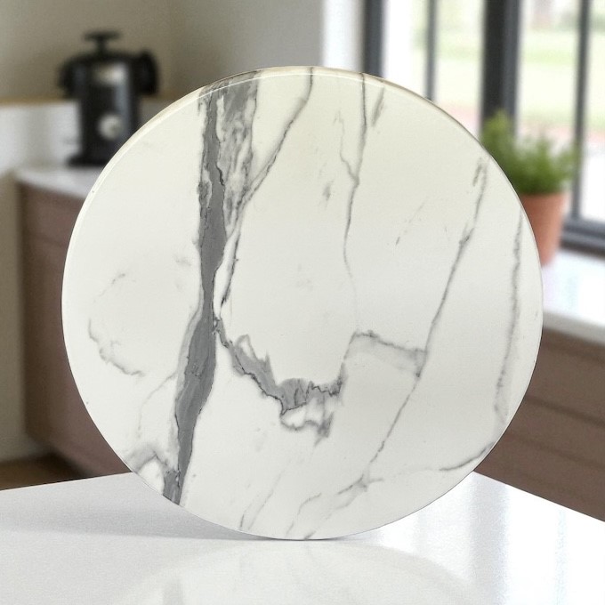 Romeo White Marble Effect Round Table Tops - BE Furniture Sales