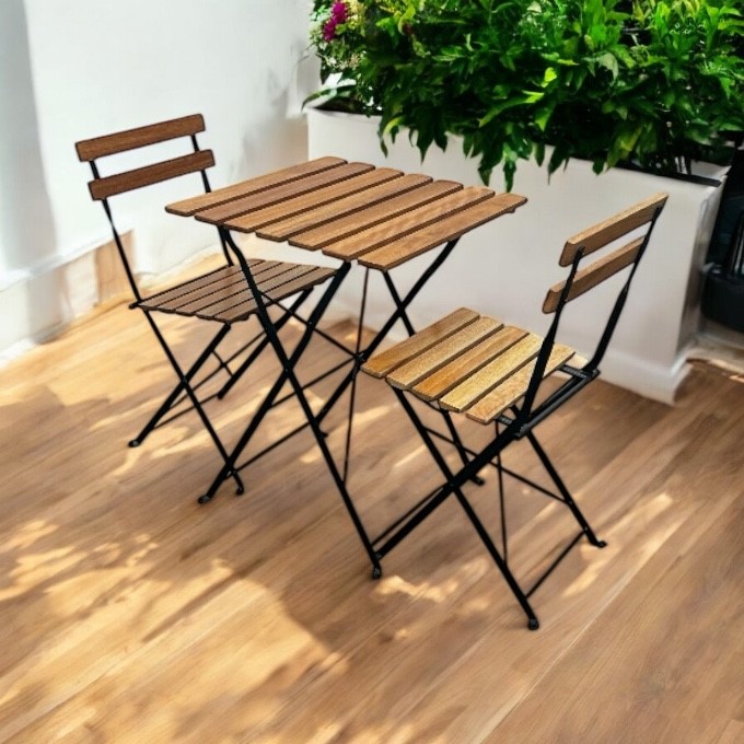 Folding Wooden Garden Bistro Set - BE Furniture Sales