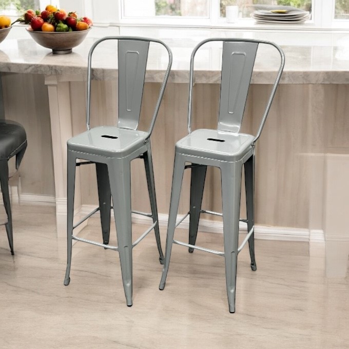 Grey Metal Tolix Counter Stools