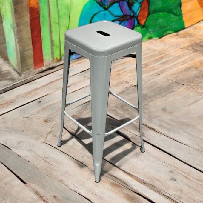 Grey Metal Tolix Bar Stools - BE Furniture Sales