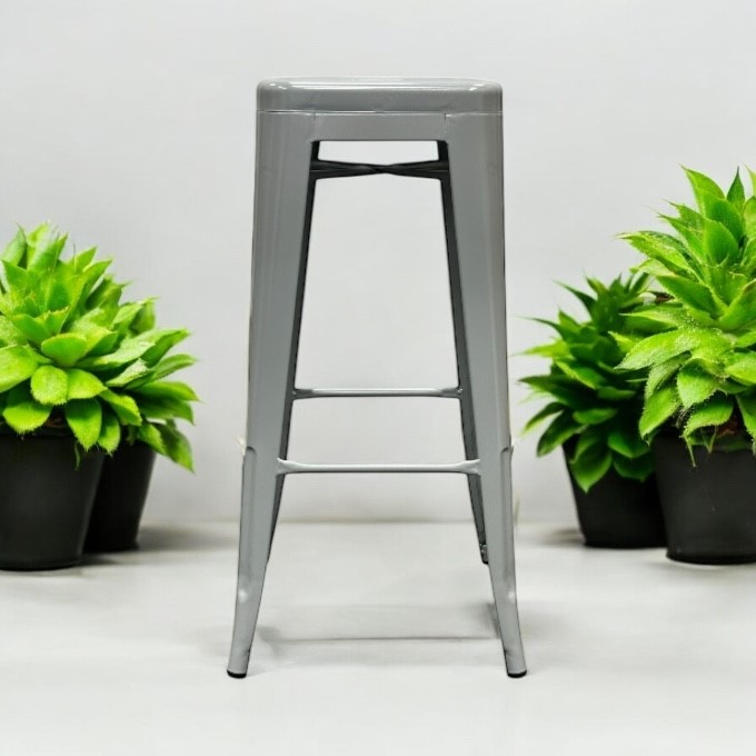 Grey Metal Tolix Bar Stools